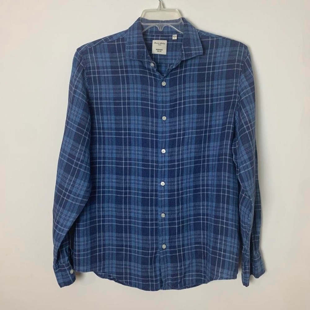 Baird McNutt Men's Linen Sz L Murano Slim Fit Button Down Plaid Workwear Outdoor